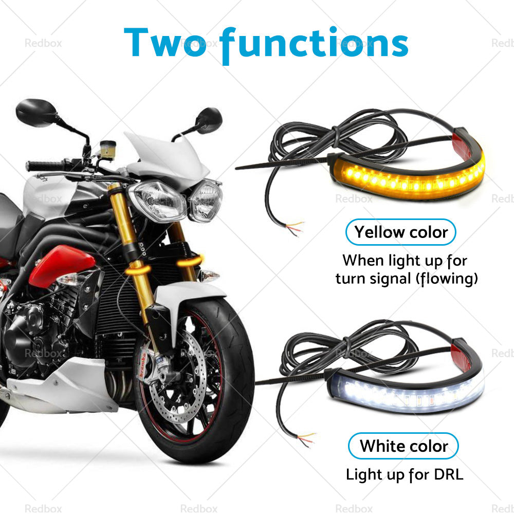 2X LED Universal Motorcycle Fork Turn Signal Indicator Blinker Amber Light Strip