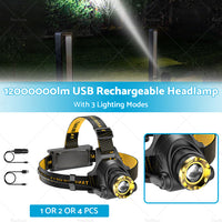 12000000lm USB Rechargeable Headlight Head Torch Lamp Flashlight LED Headlamp