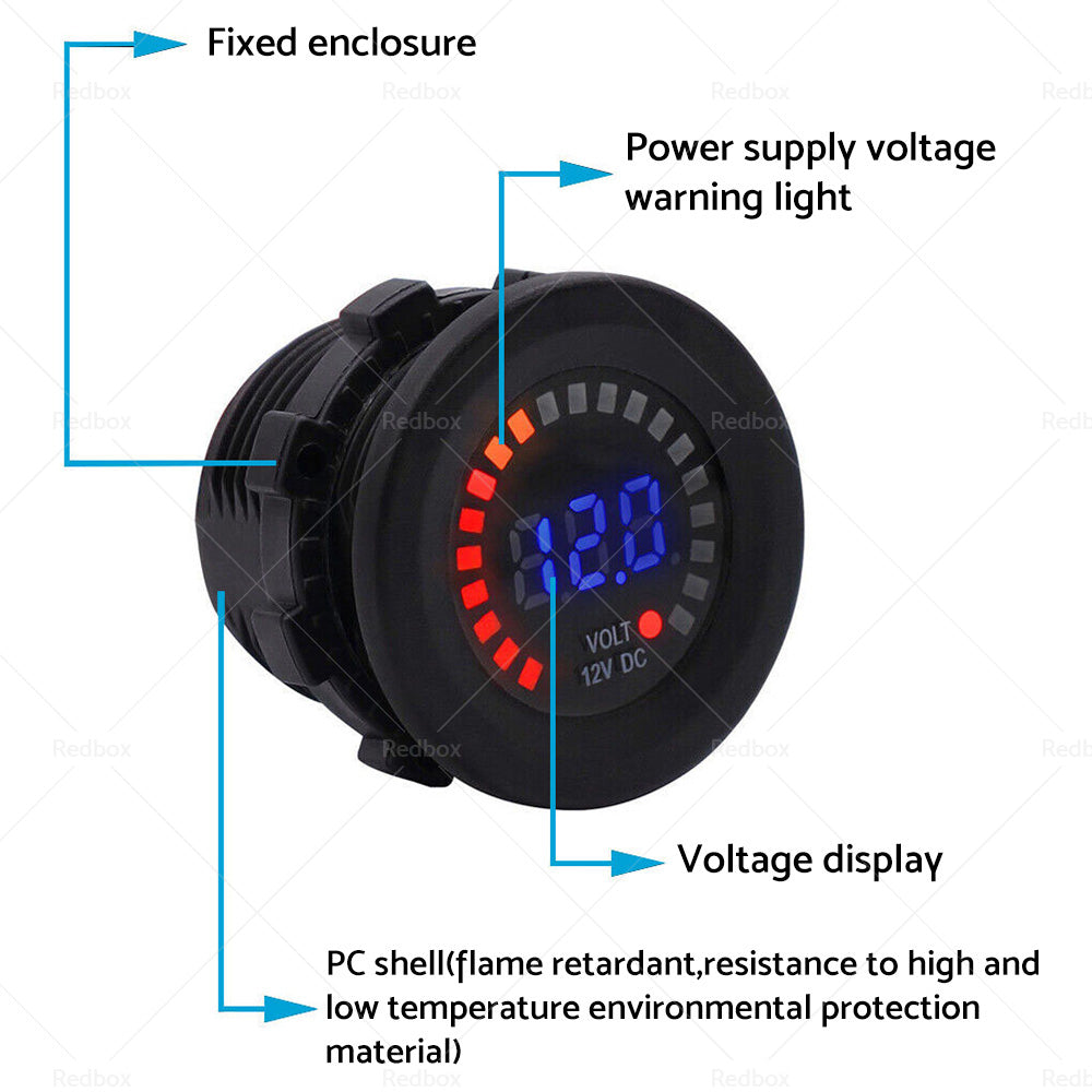 Battery Volt Meter Monitor LED Digital DC 12V Car Boat Voltage Marine Gauge