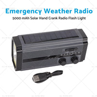 Solar Hand Crank Radio Emergency Weather 5000mAh Power Bank Flash Light Black