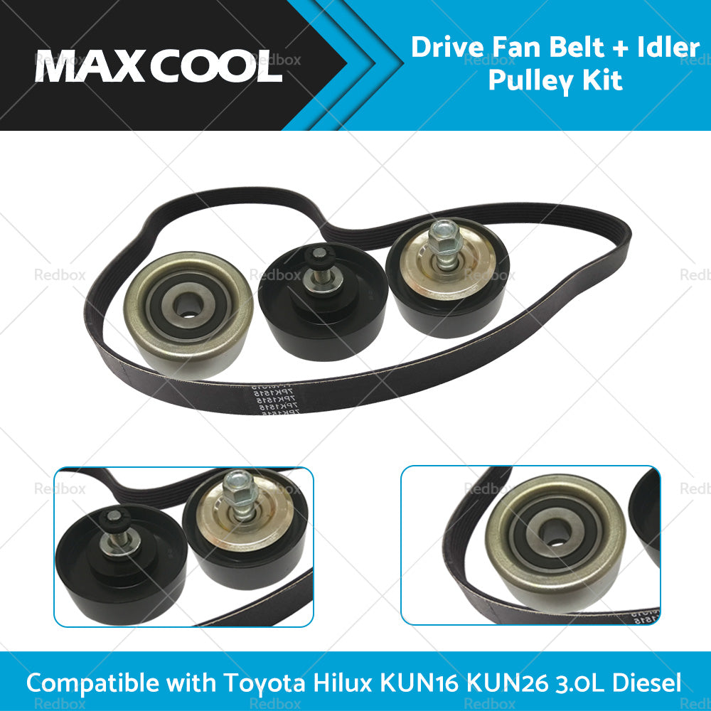 Drive Fan Belt  Idler Pulley Kit Compatible with Hilux 3. 0L Diesel 1KD-FTV KUN16 KUN26