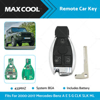 1Pc 3 Buttons Remote Key Fob 433MHz BGA With Chip For Mercedes Benz 2000