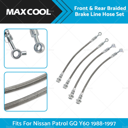 Front+Rear Braided Brake Line Hose Set Fit Nissan Patrol GQ Y60 or Ford Maverick DA