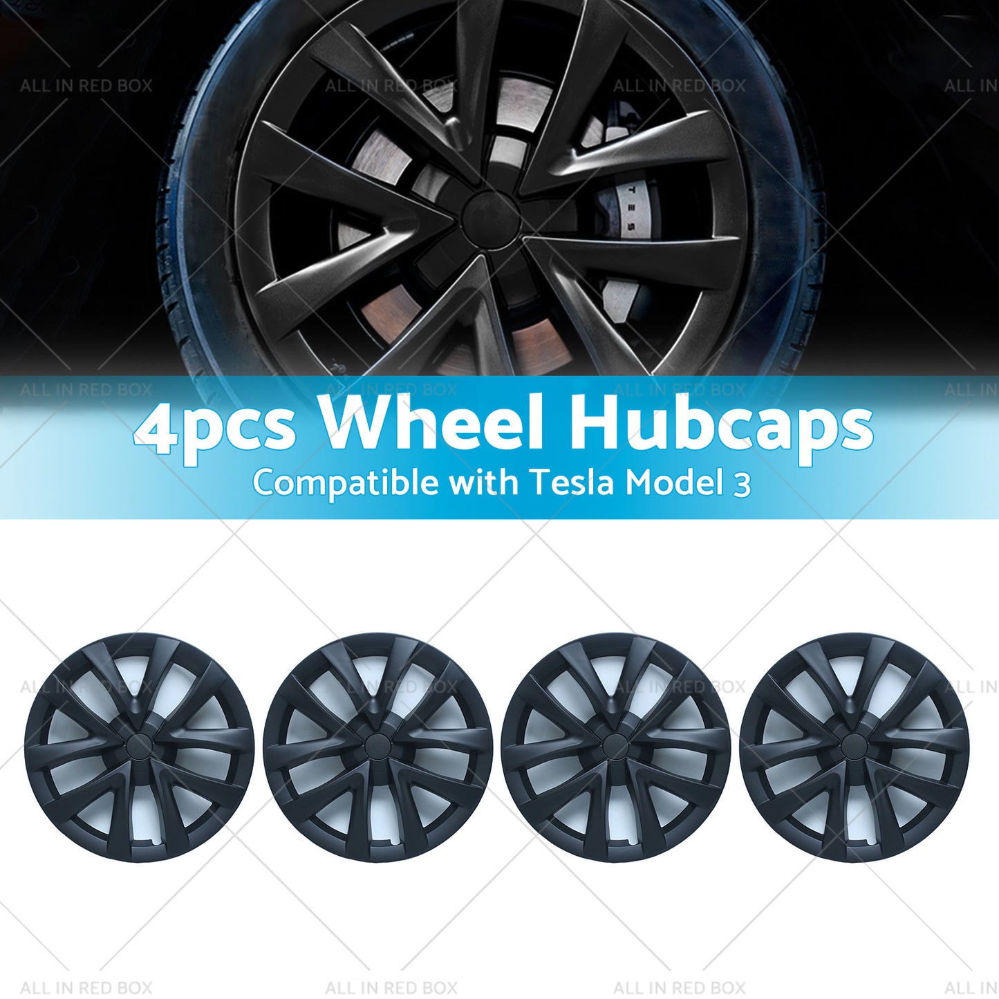 4PCS Matt Black Wheel Cover Hub Caps Rim Hubcap Suitable for Tesla Model 3