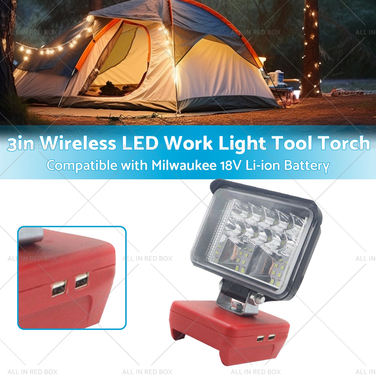 3in Wireless LED Work Light Tool Torch Suitable for Milwaukee 18V Li-ion Battery