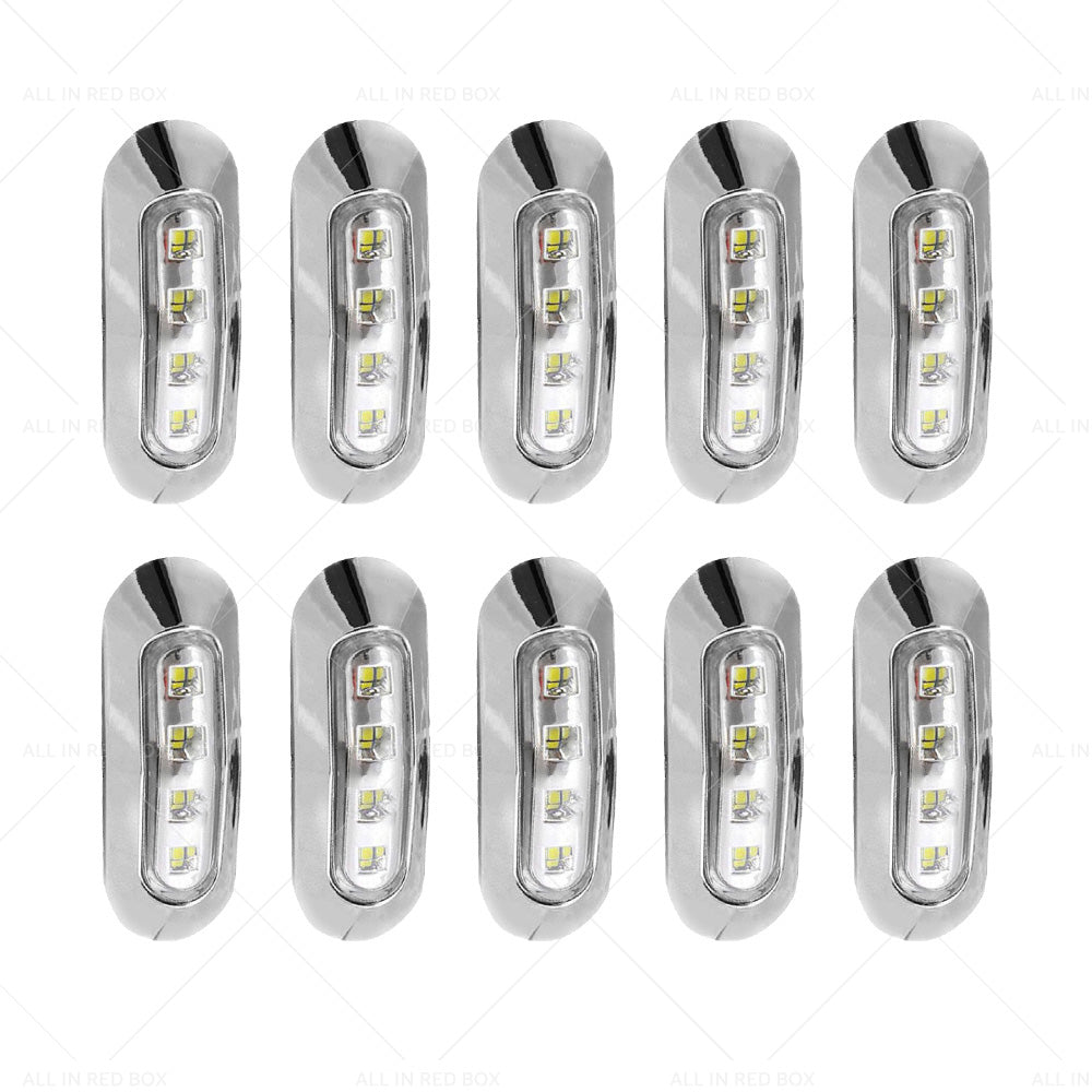 10X White 4 LED Side Marker Lamp Clearance Light Truck Trailer Lorry Chrome Lamp