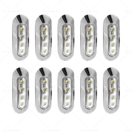 10X White 4 LED Side Marker Lamp Clearance Light Truck Trailer Lorry Chrome Lamp