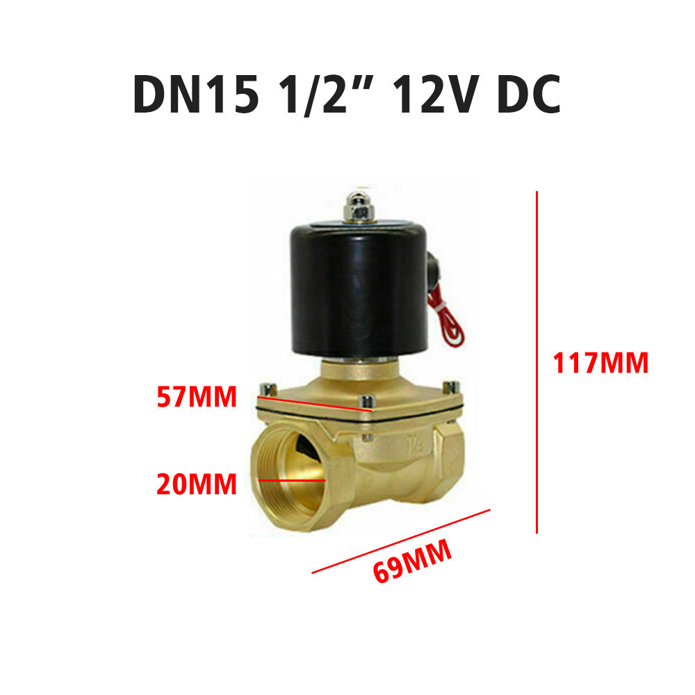 2 Way Electric Solenoid Valve Water Air Brass N/C Gas Oil Normally Closed DC 12V