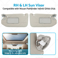 RH&LH Grey Sun Visor W/Mirror Suitable for Nissan Pathfinder Infiniti QX60 JX35