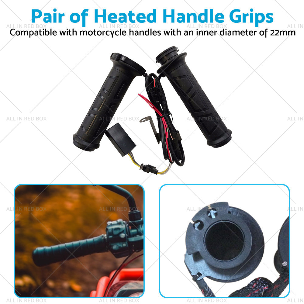 12v Motorcycle Heated Hand Rubber Grips 22mm 7 8'' Handlebar Grip Adjustable Hot