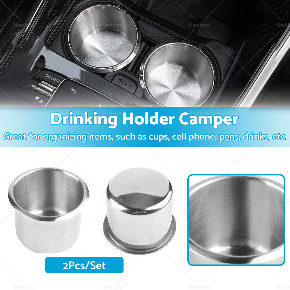 2x Stainless Steel Cup Drink Holder Suitable For Marine Car Truck Camper RV Boat