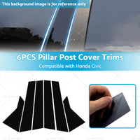 6x Black Pillar Post Cover Trims Suitable for 2022 Honda Civic