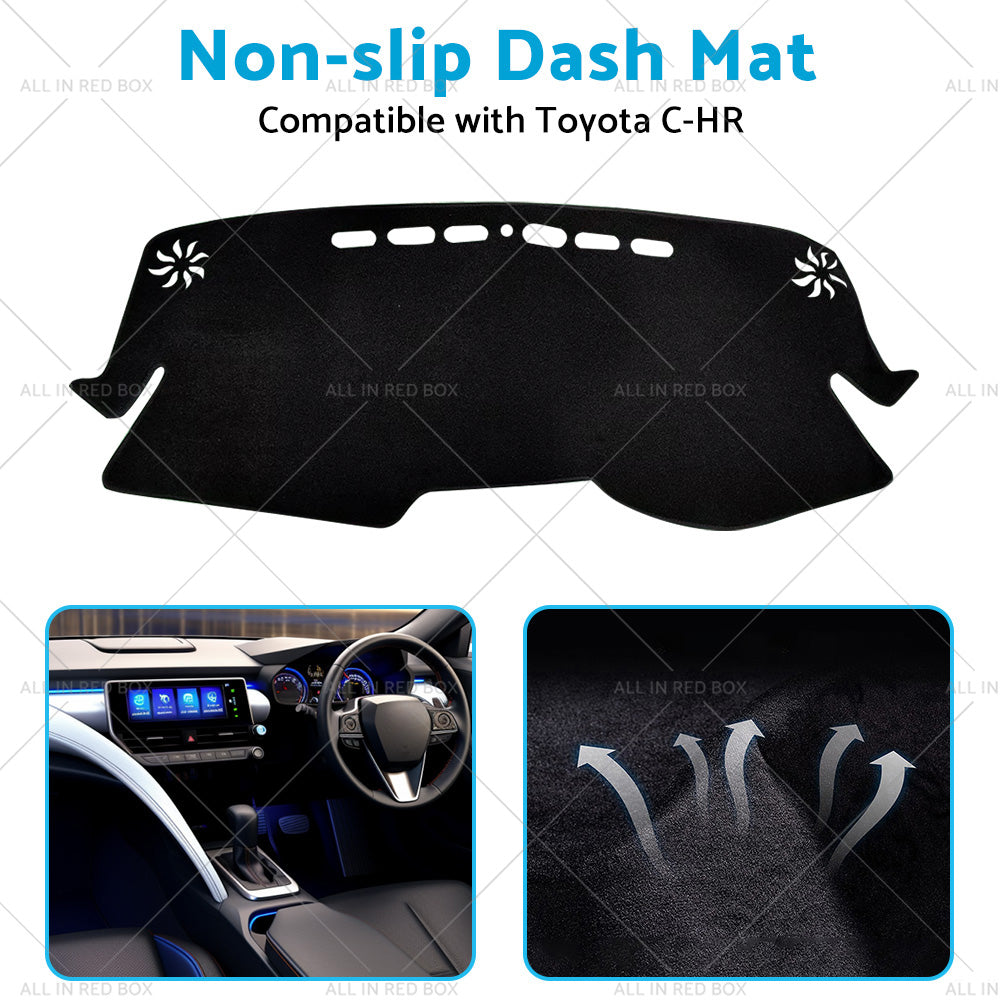 Non Slip Dash Mat Dashboard Cover Suitable For Toyota CHR C-HR 2016-2019 Black