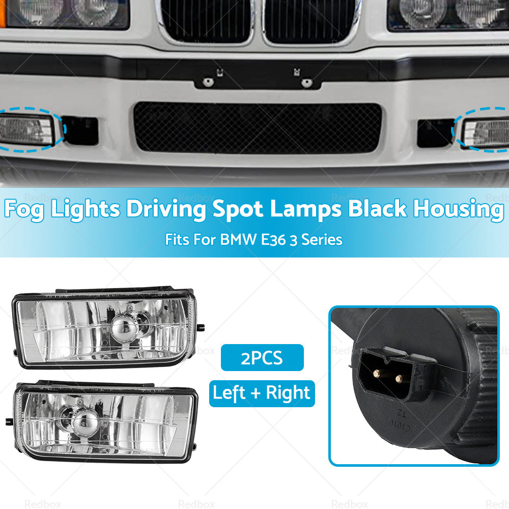 2PCS Fog Lights Driving Spot Lamps Black Housing Fits For BMW 92-98 E36 3 Series