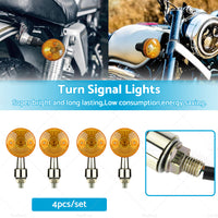 4x Chrome Motorcycle Turn Signal Lights Amber Indicators Blinker Universal Bulb