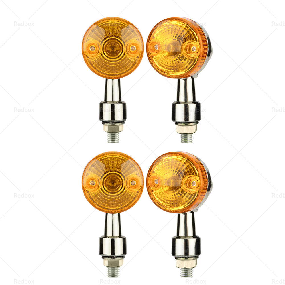 4x Chrome Motorcycle Turn Signal Lights Amber Indicators Blinker Universal Bulb