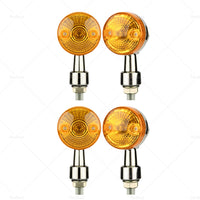 4x Chrome Motorcycle Turn Signal Lights Amber Indicators Blinker Universal Bulb