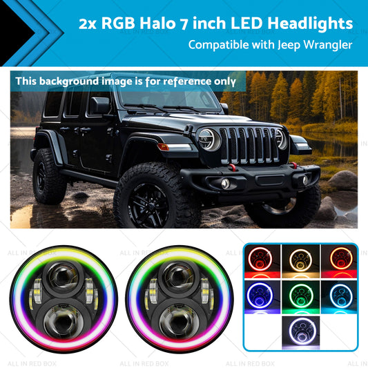 RGB Halo 7 inch LED Headlights Projector Hi Lo Beam DRL Suitable for Jeep GQ