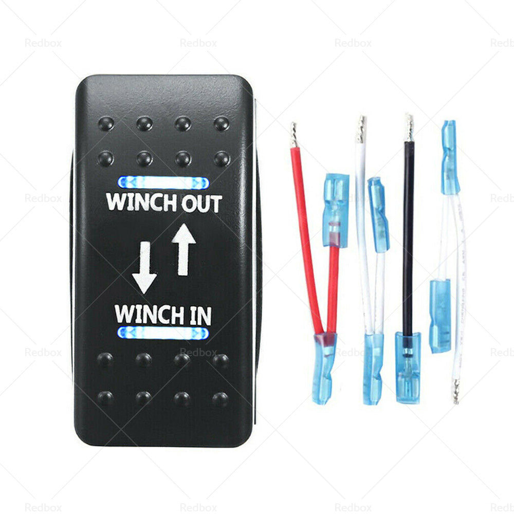 7-Pin Winch In Out Rocker Switch Blue LED Rocker Toggle Switch 12V-24V ON OFF ON